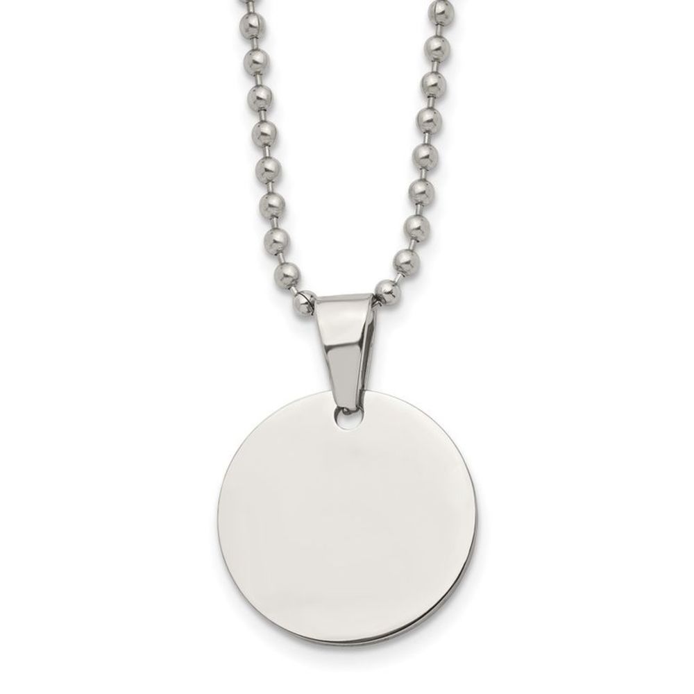 Stainless Steel Reversible 4x22mm Round Engravable Disc Necklace 24 In